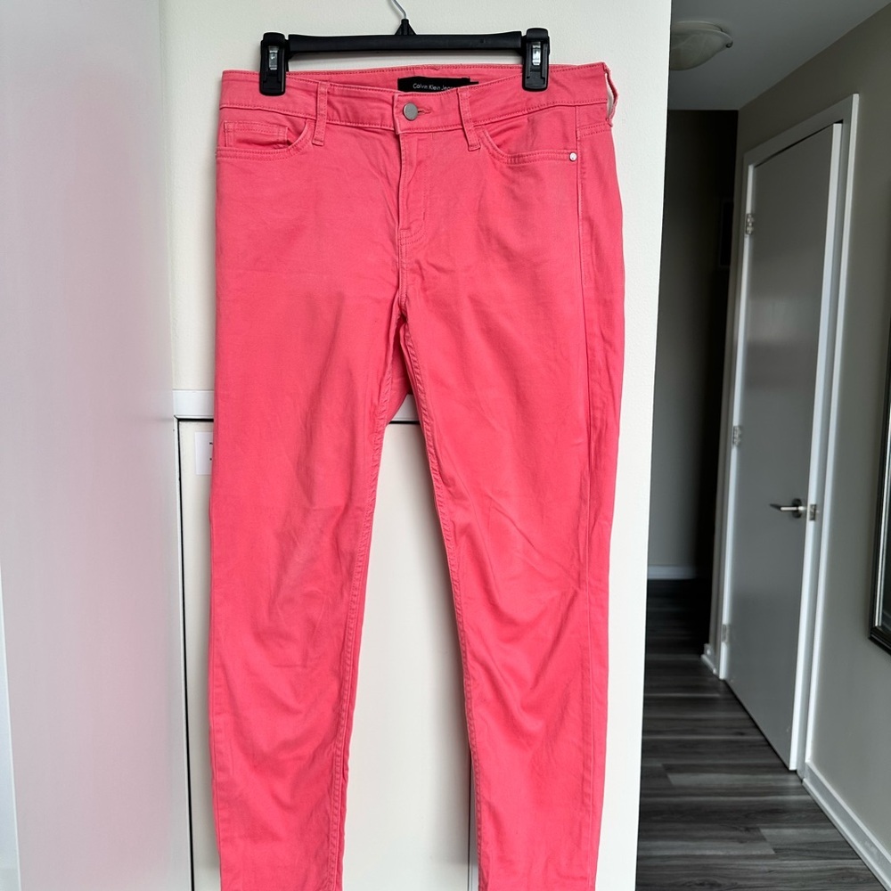 Calvin Klein Coral Pink Skinny Pants | Mid Rise Stretch Slim Fit | Sz 8 - Picture 2 of 14